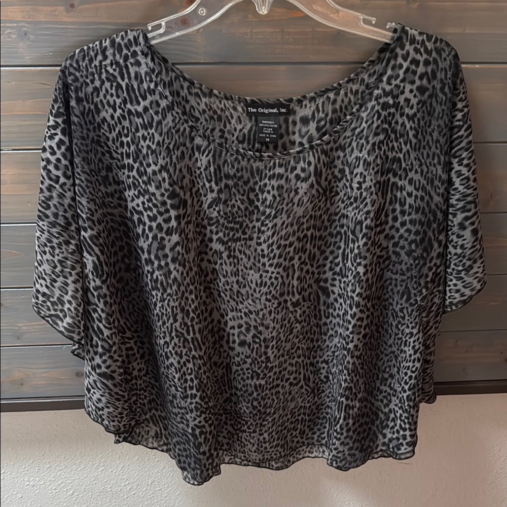 Sheer Black & Gray Animal Print Top